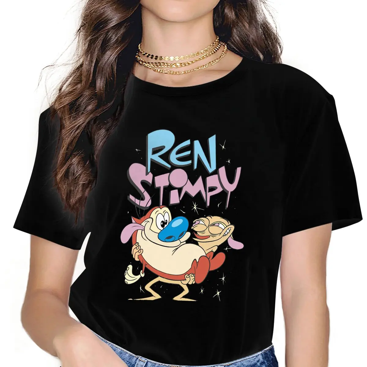 Game Ren And Stimpy Together T Shirt Harajuku Homme Women's Polyester Tshirt O-Neck