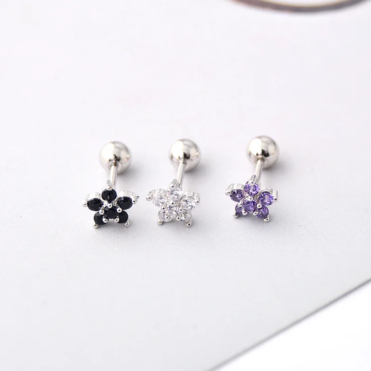 1 Paar weiß schwarz rosa lila Blume Tragus Knorpel Helix Piercing Kristall Zirkon Ohr stecker Ohrring Party Schmuck Großhandel