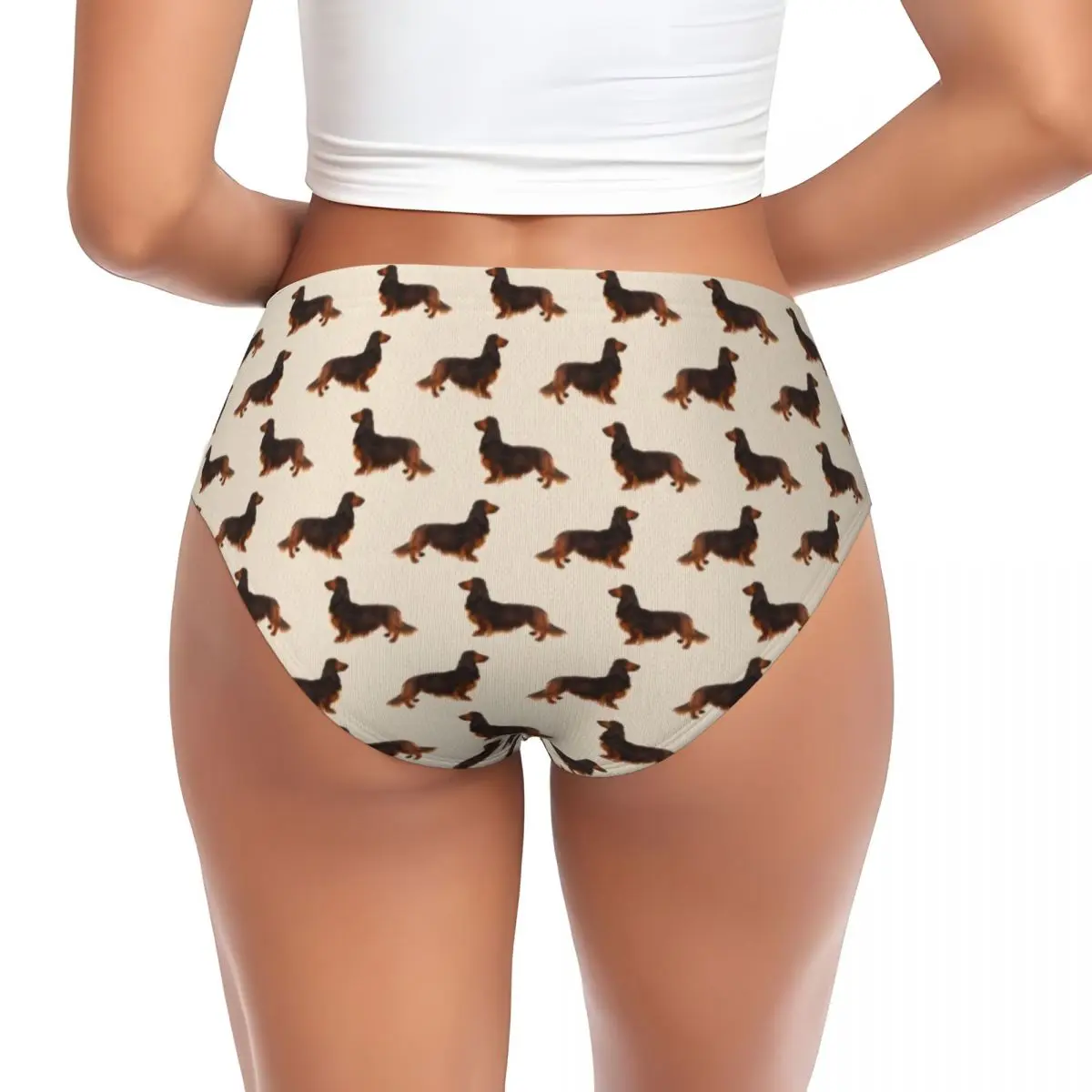 Custom Long Hair Dachshund Cream Pattern Sausage Dog Print Brief Panties Women's Breathable Pet Wiener Underwear