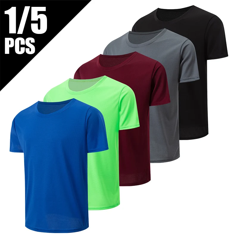 

1/5 Pcs Men's Summer Waffle Leisure Short-sleeved Youth Fitness Running Jogging Shirt Joker Breathable License To Train Shirt
