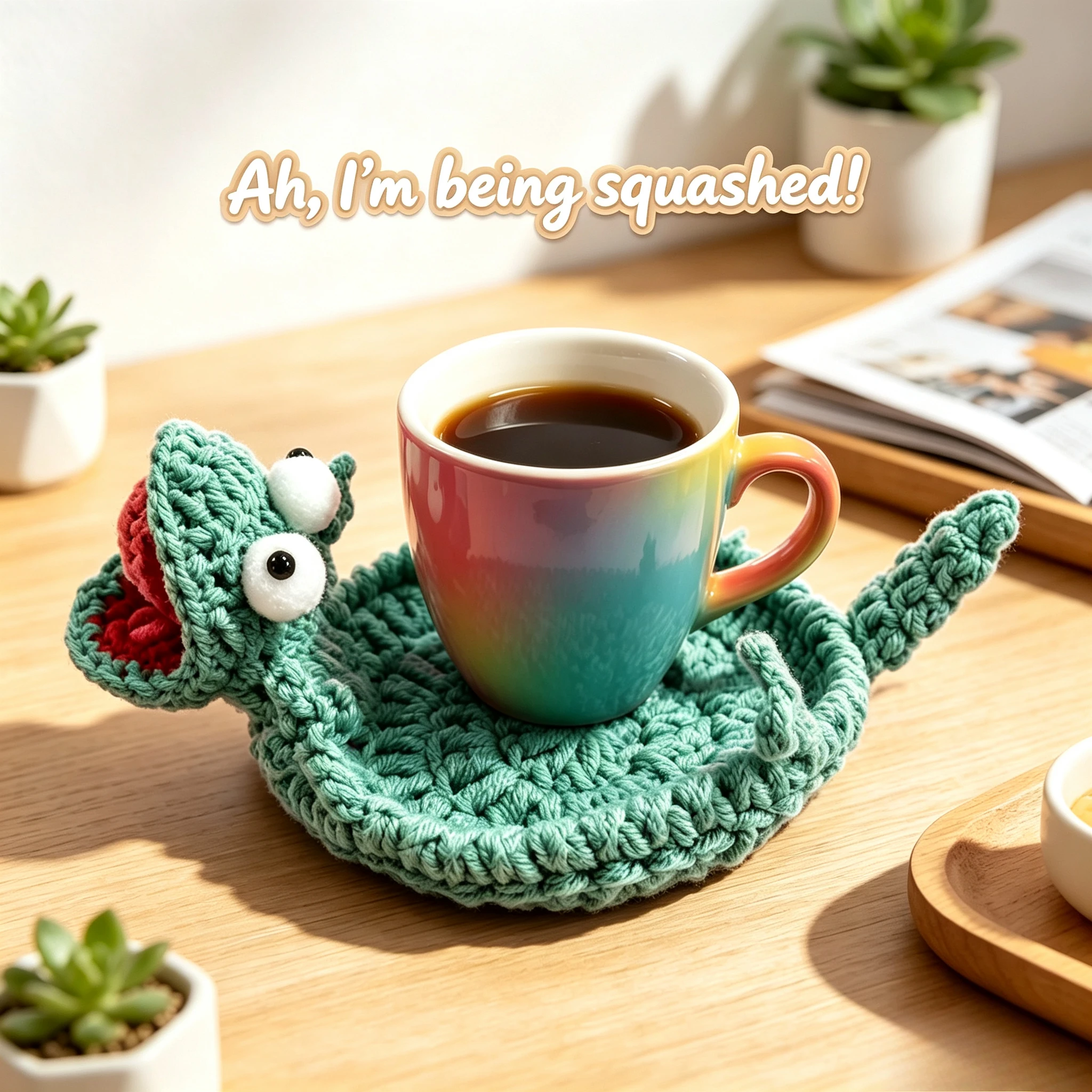 Crochet Lizard Coaster, Fun Little Lizard Coasters, Cute 3D DIY Handmade Funny Amigurumi Animal Cup Mats