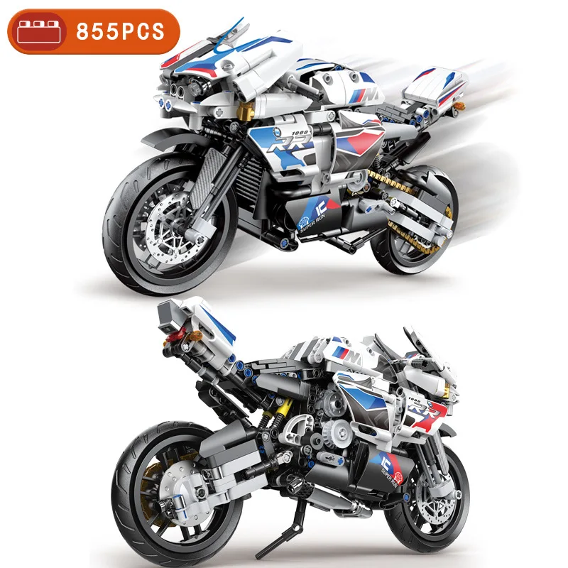 855pcs DECOOL Famous Motorcycle Building Blocks Technical Expert RR1000 City Speed Racing Sports Car Bricks Toys For Boy Gifts