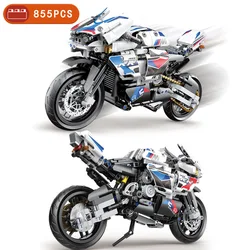 855pcs DECOOL Famous Motorcycle Building Blocks Technical Expert RR1000 City Speed Racing Sports Car Bricks Toys For Boy Gifts