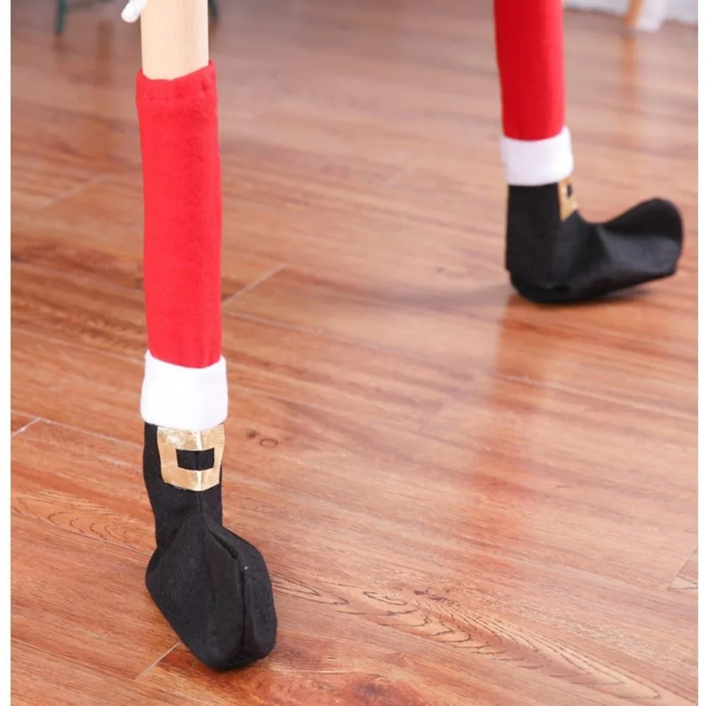 4PCS Anti Slip Christmas Table Chair Leg Cover Santa Claus Boots Covers Happy New Year Xmas Table Feet Mats