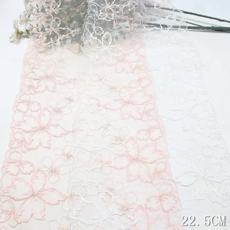 30Yards Pink White Flower Embroidered Tulle Lace Trim swiss Embroidery Lace Fabric Encajes Bordados for Lingerie Pyjamas