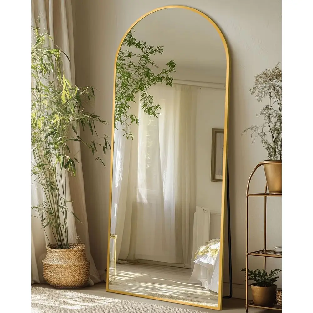 

56x15 Freestanding Arched Full-Length Mirror with Gold Stand for Home Decor