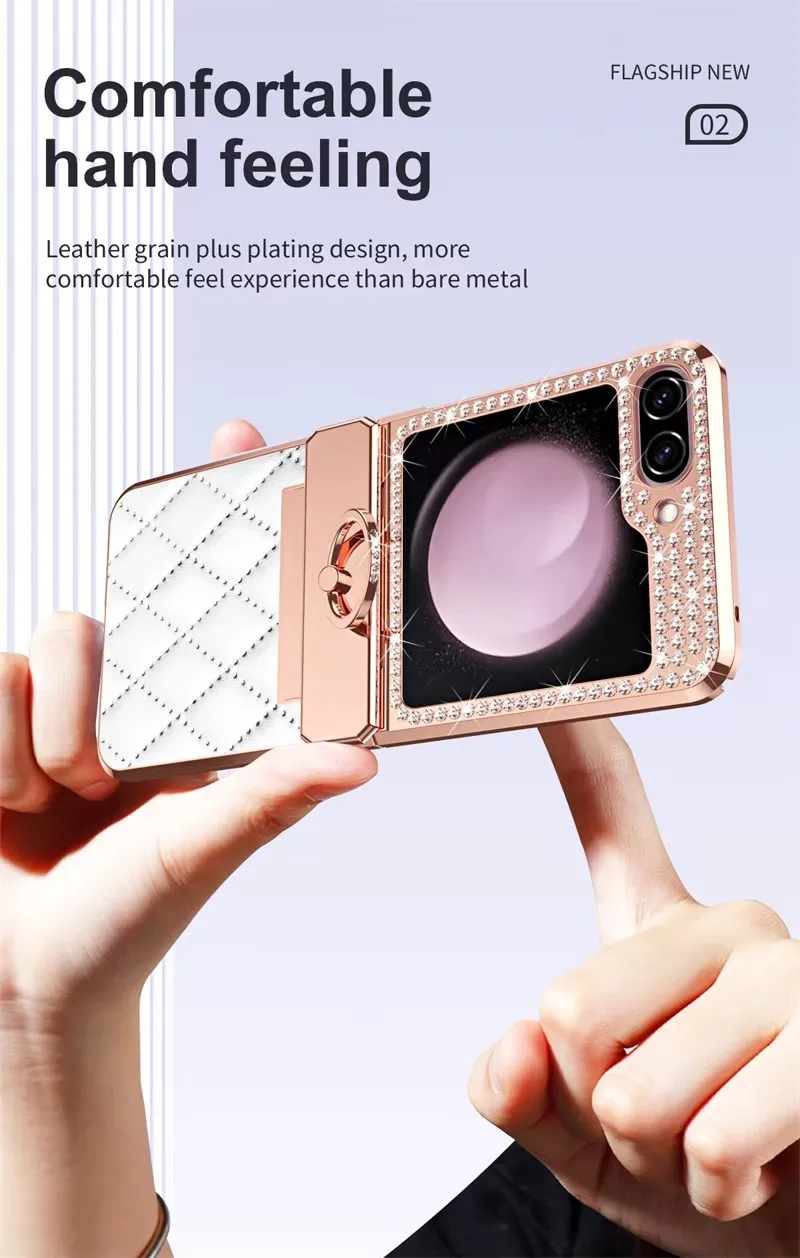 

Кожаный чехол с блестящими бриллиантами и шарнирами для телефона Samsung Galaxy Z Flip 6, 5, 4, 3, 5G, противоударное кольцо, защитный чехол