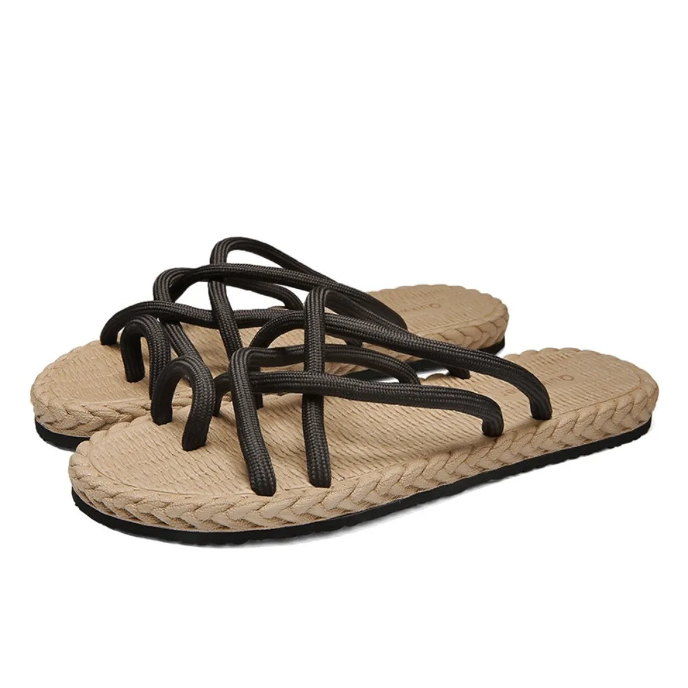 All Match EVA Outer Wear Shoes Personality Soft Men Flip Flops Beachwear Footwear Braided Rope Flats Slippers Bathroom