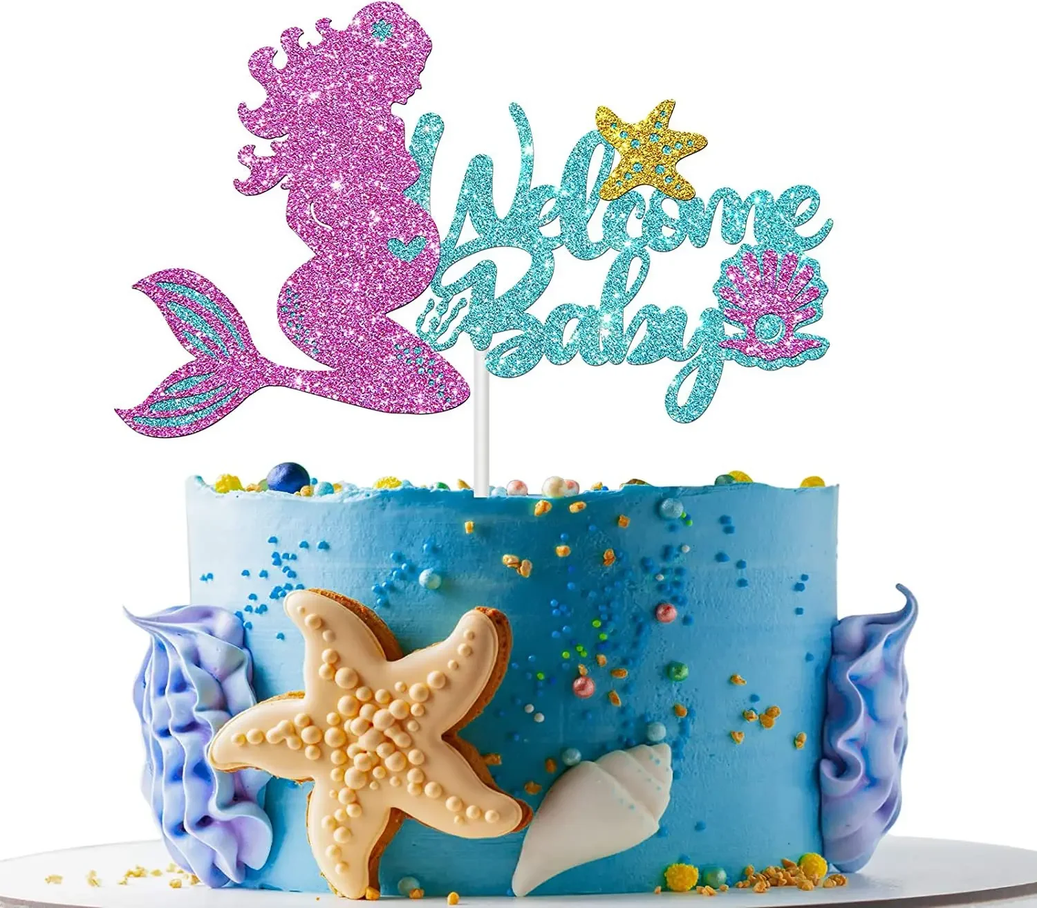 Mermaid Party Cake Topper Glitter Little Mermaid Number Cake Decoration For Kids 0-11 Years Old Birthday Party Decor Accessories