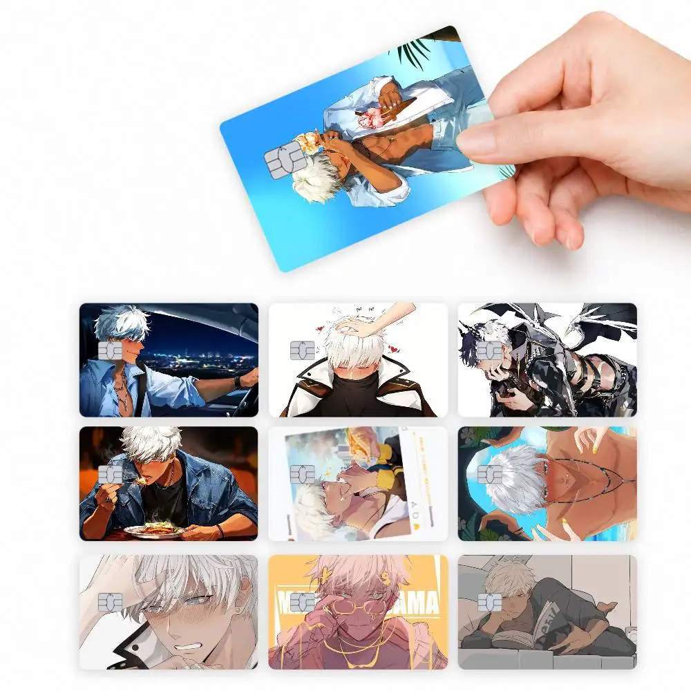Anime Cartoon O-Obey Me Mammon  4pcs Credit Card Skin Stickers Suitable for Bank Debit Subway Bus Transit Pass Decorative Cover