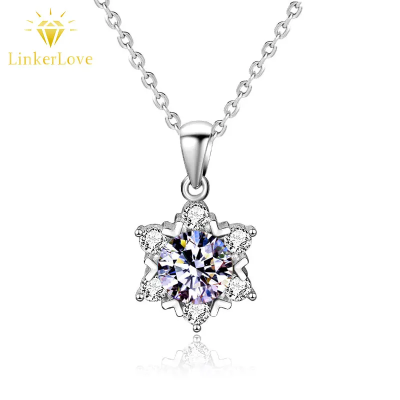 

Серебряное колье LinkerLove 925 пробы с подвеской-снежинкой из муассанита 2 карата для женщин, изящная цепочка на ключицу, ювелирное украшение для вечеринок, подарок