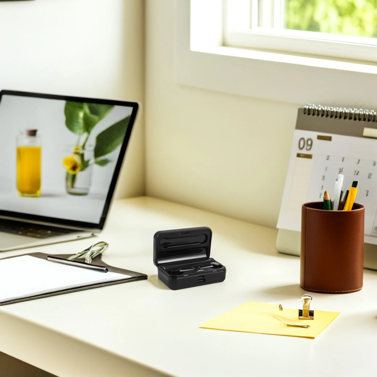 

Wireless Headset Dual Ear with Mirror Display High Definition Sound Stable Connection Compatible with Various Devices for Gaming