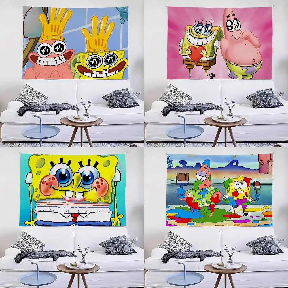S-SpongeBob SquarePants Tapestry Wall Hanging Tapestry Art Deco Blanket Curtain Hanging At Home Bedroom Living Room Decor