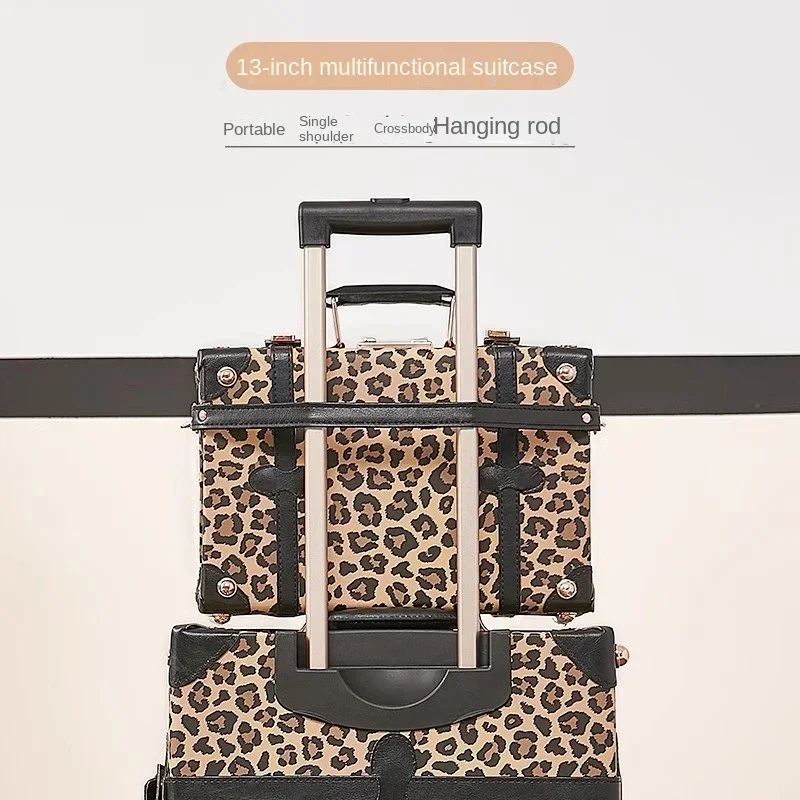 Trendy Retro Luggage Women\'s Roller Trunk Leopard Print Leather Suitcase 20\