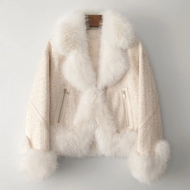 Autumn Winter 90% White Goose Down Turn-down Short Coat 2023 Women's Coarse Imitation Down Casual Jacket Fashion Fur Collar Coat