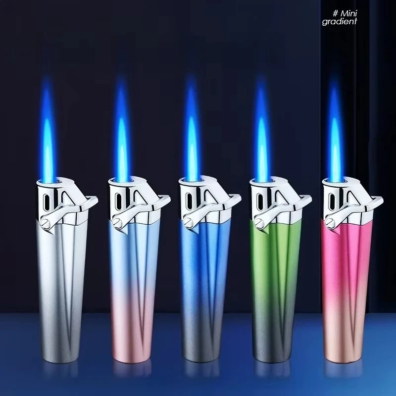 

Новая надувная газовая зажигалка с градиентным дизайном, миниатюрная, портативная, металлическая, с видимым окном уровня газа, ветрозащитная, для сигарет, персонализированные подарки