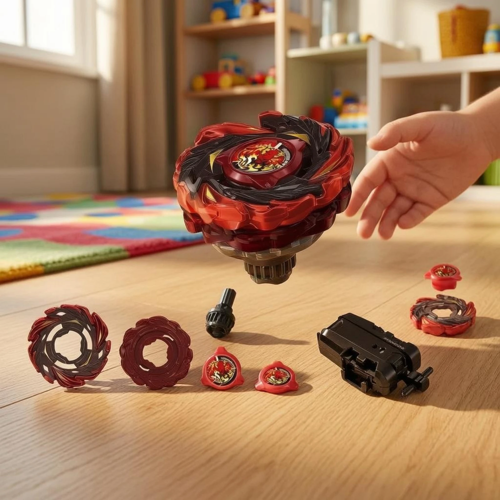 バトルトップおもちゃ-ポインテッドチップランチャー-回転スピニングトップセット-ランチャーセット-円形