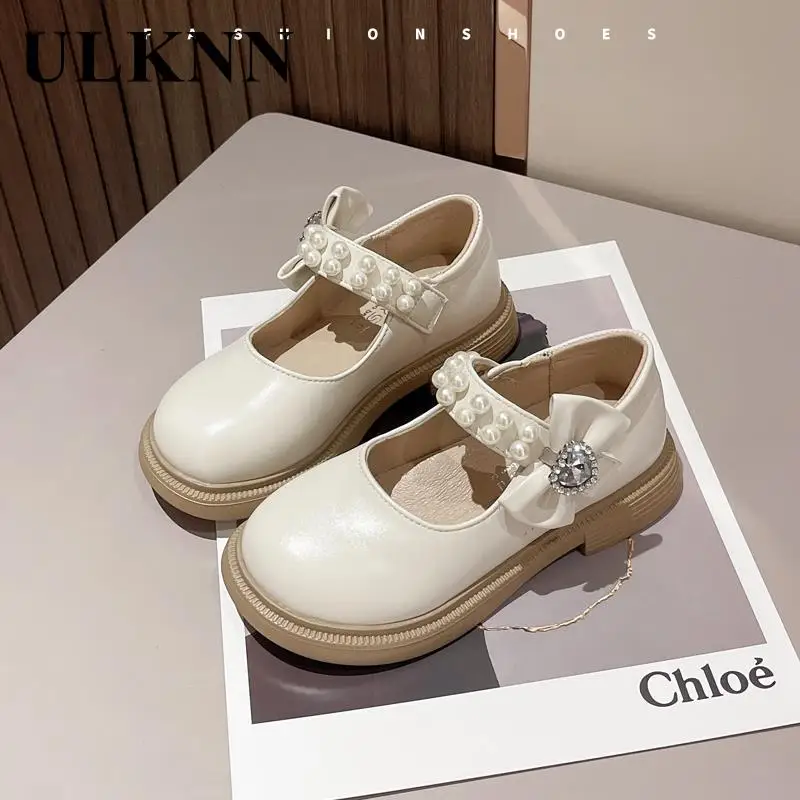 ULKNN Girls Mary Jane Shoe Of Children White Flats Kids Girl Leather School Shoe Round Toe Teen Classic Fashion Loafer Platform