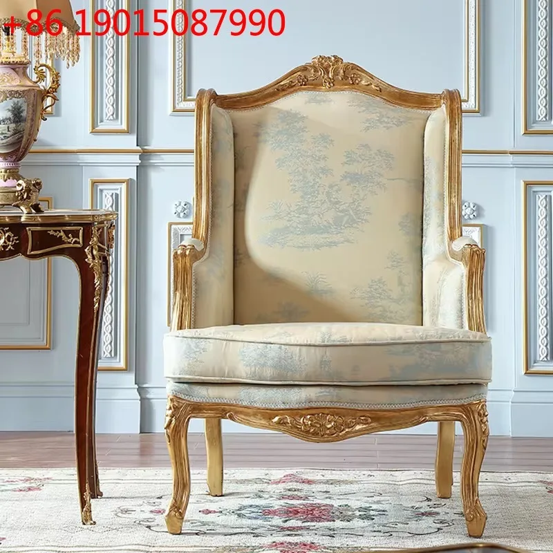 

European Classical Solid Wood Carved Chair Living Room Sofa Accent Chair Luxurious Leisure Chair
