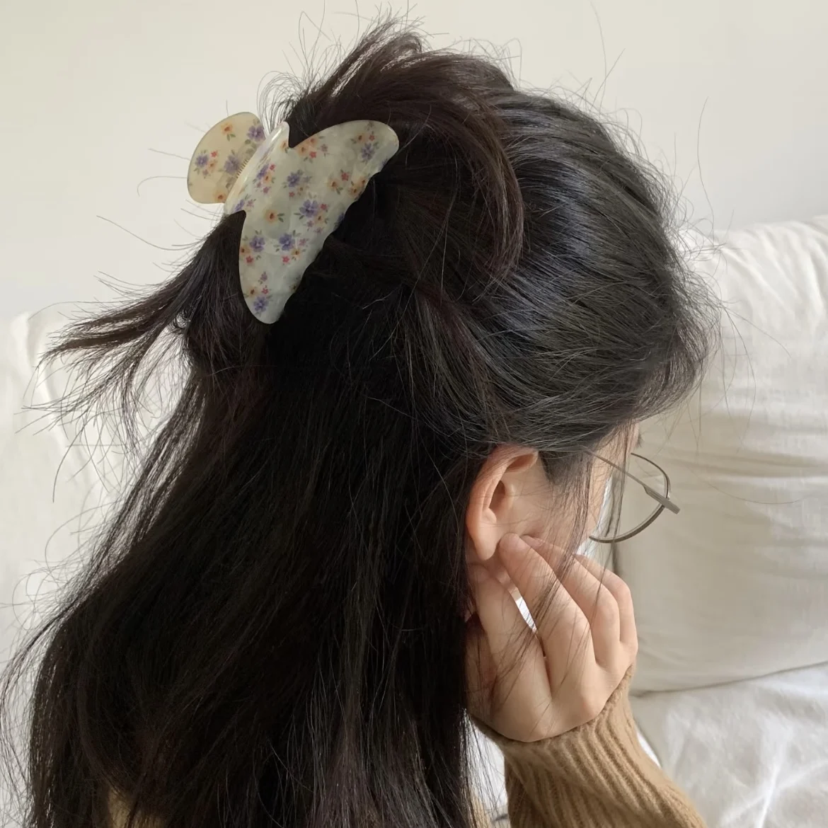 

1 шт., акриловая заколка для волос с цветочным принтом, милая заколка для волос в форме бабочки, милый аксессуар для волос для женщин и девочек