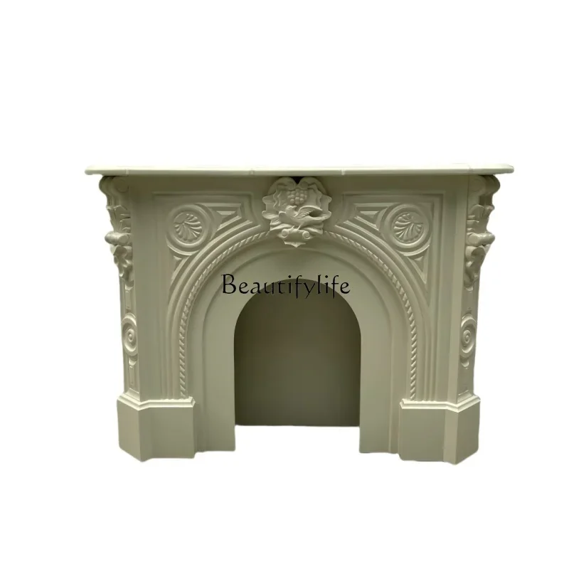 

French solid wood carving flower fireplace decorative rack retro entrance porch rack