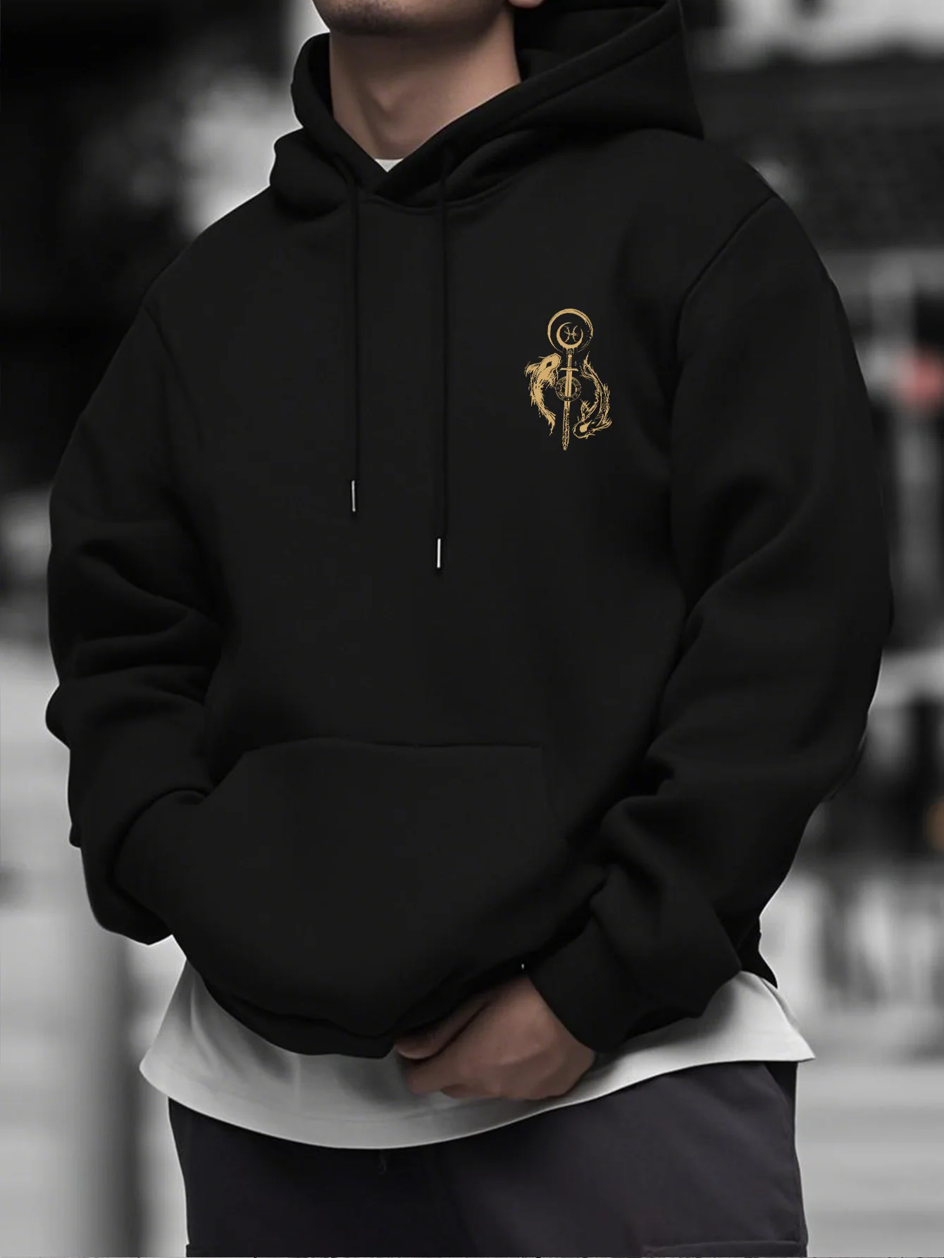 Mens' Norse Mythology Hoodie Hip Hop Sports Streetwear Yin Yang Fish Viking Sword Occult Graphic Casual Fleece Pullover Tops