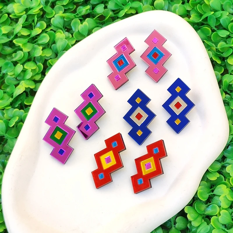 KUGUYS Geometric Mirror Acrylic Earrings Women's Vintage Fashion Jewelry Minimalist Chic Accessories
