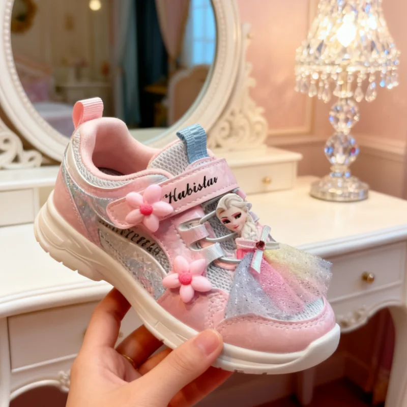 Zapatos Disney para niños con muñeca de princesa Elsa, zapatillas con cordones para bebés, zapatos para niñas, zapatillas antideslizantes para niños, talla 26-37