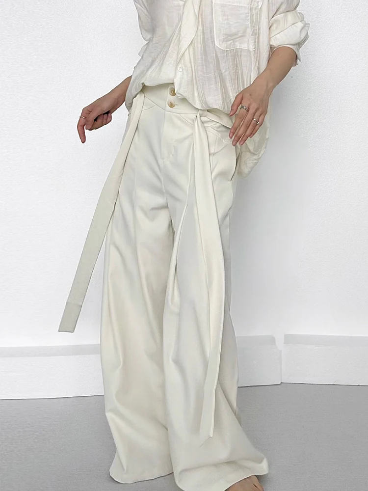 อินเทรนด์กางเกงเอวสูงกางเกงผู้ชายสตรีทแวร์สไตล์จีบกางเกงฤดูใบไม้ผลิฤดูใบไม้ร่วงสบายๆสีทึบกางเกงหลวม