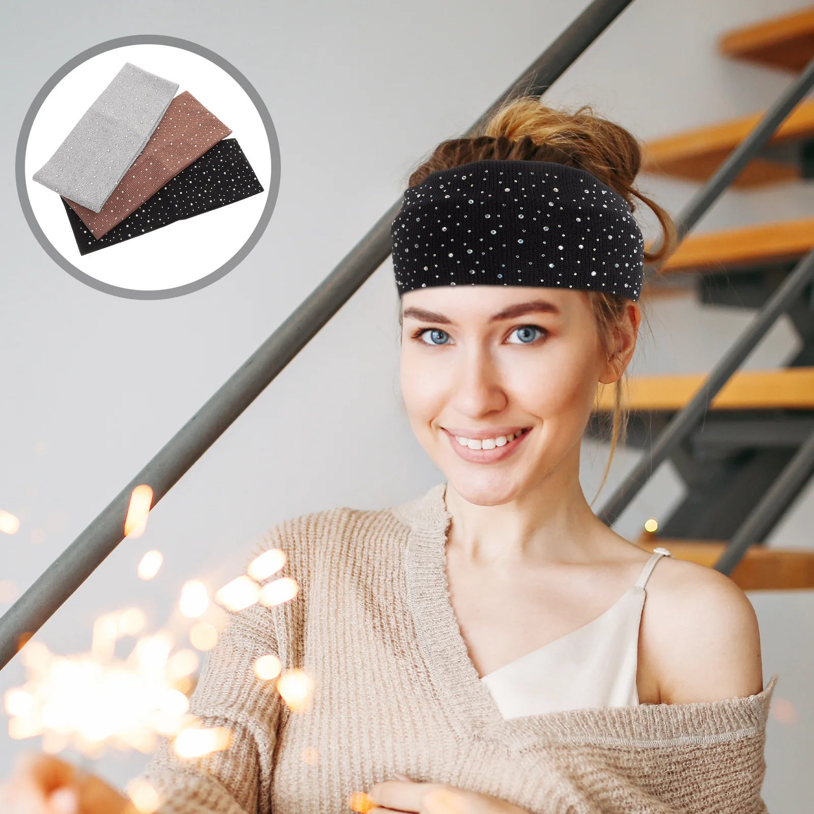 

3Pcs Crystal Rhinestone Headbands Wide Band Yoga Accessory for Women Sports Running Sparkly Sweat Absorbing Hair Bands