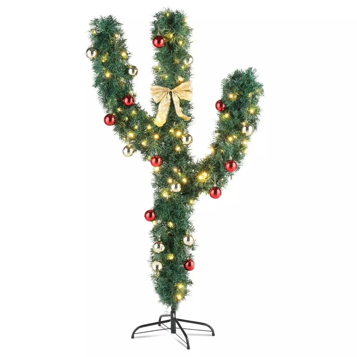 

Artificial Christmas tree pre-lit cactus with LED lights decorative accessories 5 feet