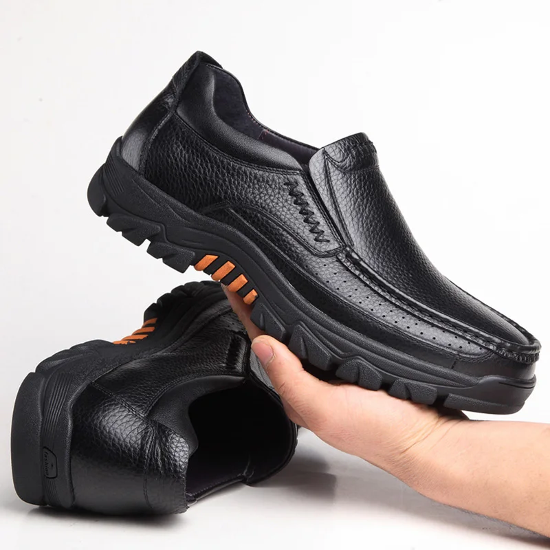 100% Genuine Leather Shoes Men Loafers Soft Cowhide Mens Casual Shoes Brand Male Footwear Black Brown Slip-on Thick Sole