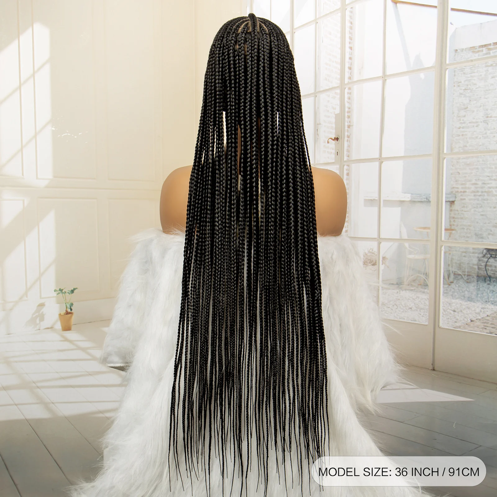 Wig kepang untuk wanita hitam penuh renda kotak Cornrow Wig kepang Wig Loc sintetis renda Wig kepang Frontal dengan rambut bayi