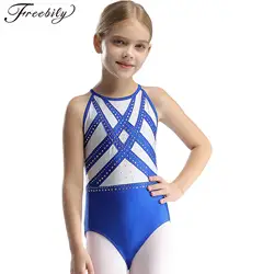 Kids Girls Glittery Rhinestones Gymnastics Leotard Figure Skating Dance Costumes Ballet Dance Bodysuit Performance Dancewea