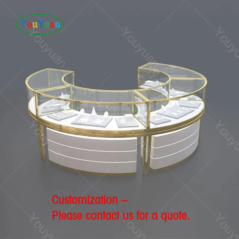 custom.Round Jewelry Shop Retail Display showcase Glass Jewellery Display Units Led Light Jewellery Retail Stands