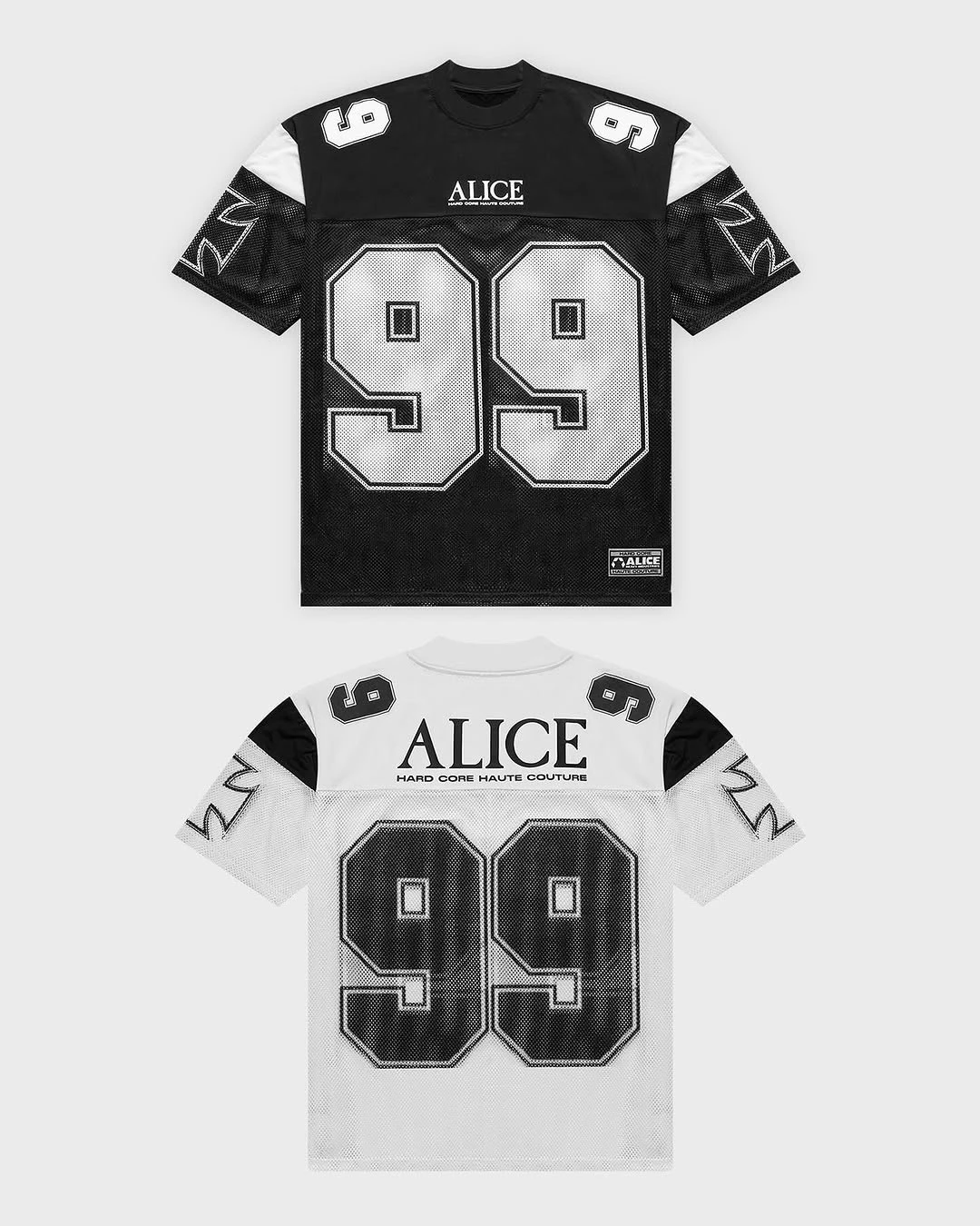 Opium Alice Mesh Eyelet Rugby Shirt Letter T-Shirt Short Sleeve Quick Dry Unisex Summer Fashion round Neck Casual Top