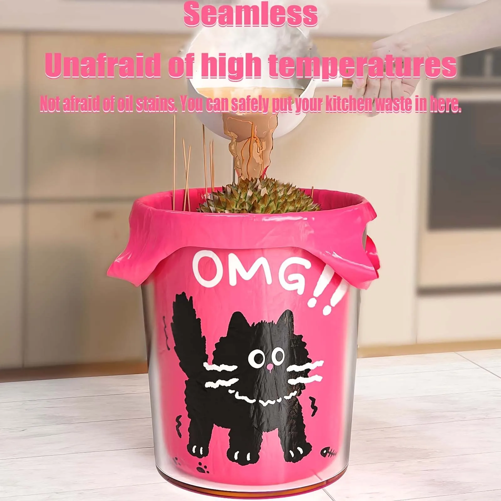 Portable Garbage Bags with Handles Black Cat Printed Garbage Bag Household Thickened Trash Bag Kitchen Drawstring Trash Bag