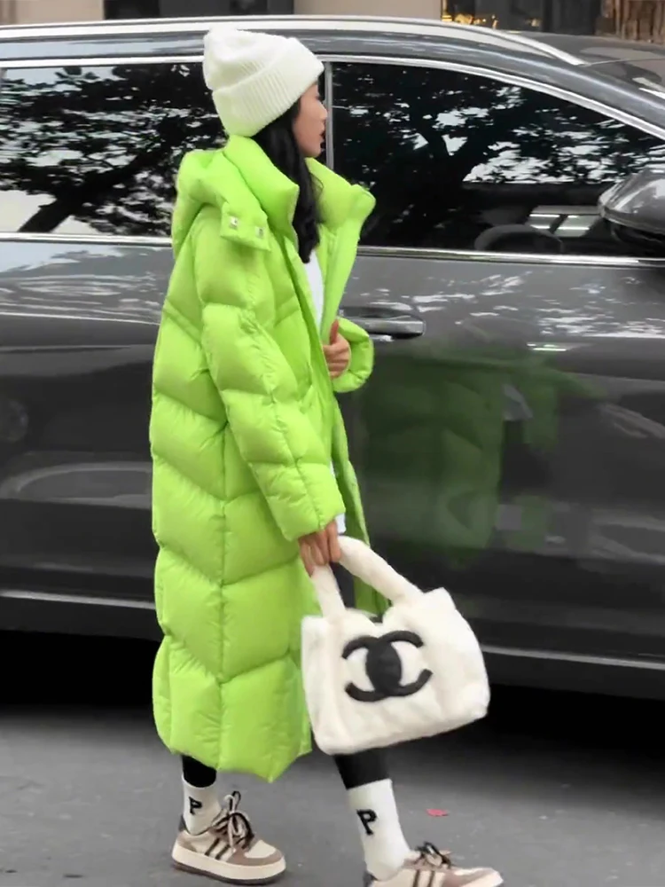 루즈핏 롱 다운 재킷 여성 겨울옷 화이트 듀 페더 충전 따뜻한 아우터 캐주얼 슬림 메모리 원단