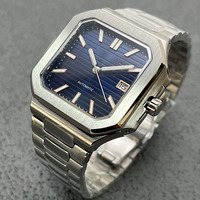 38MM Mechanical Square Steel Case Blue Aseptic Watch Automatic Movement NH35 Fashion Date Gift Men's Watch