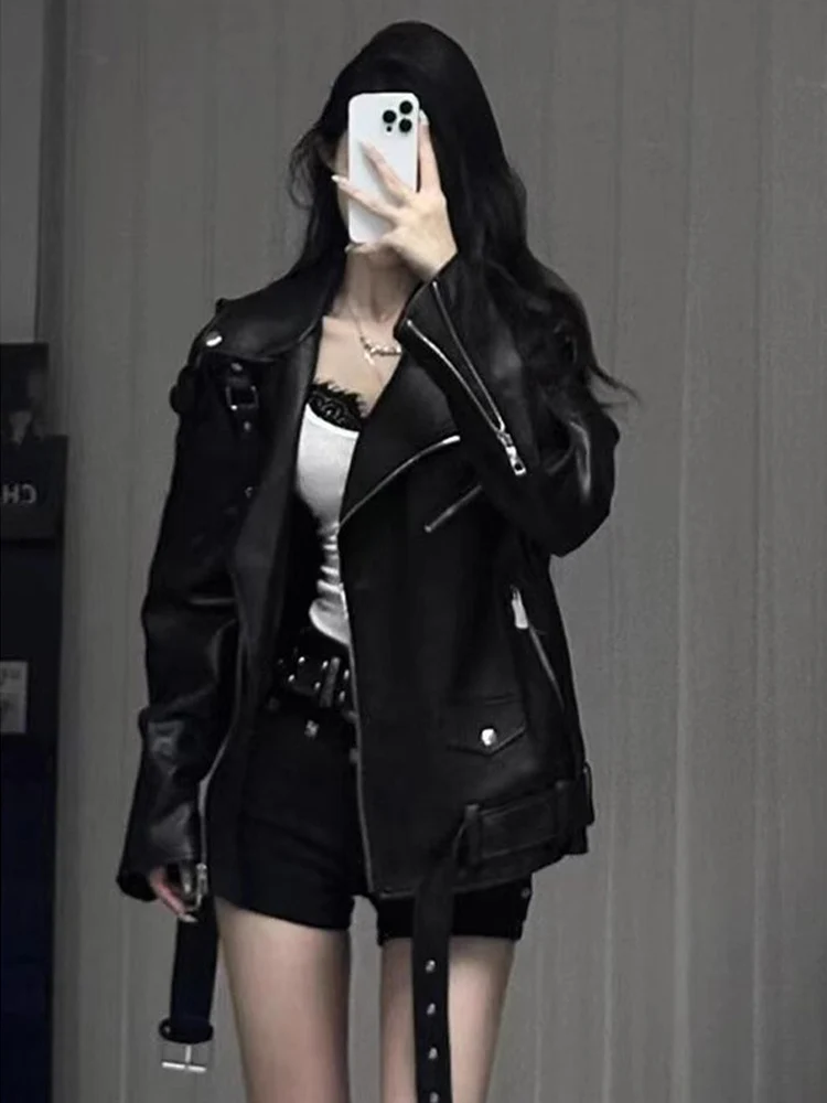 Cool Spicy Girl Street Sle Bla Leather Jaet Donna Primavera Autunno Nuovo design Abbigliamento da moto di piccole dimensioni Jaet Top