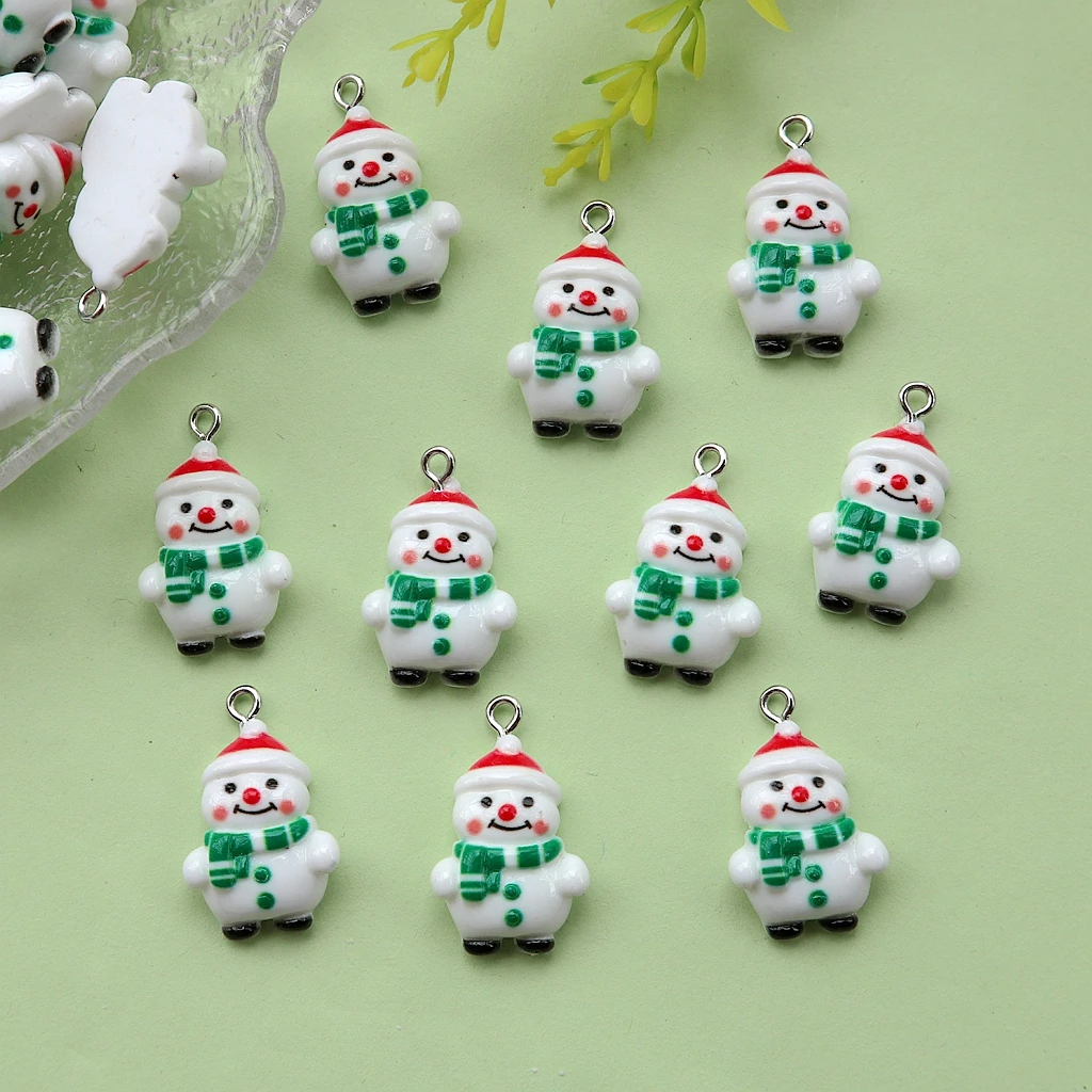 Breloques en résine bonhomme de neige de noël, pendentifs festifs à dos plat pour accessoires de fabrication de bijoux, artisanat, décorations de porte-clés, 10 pièces