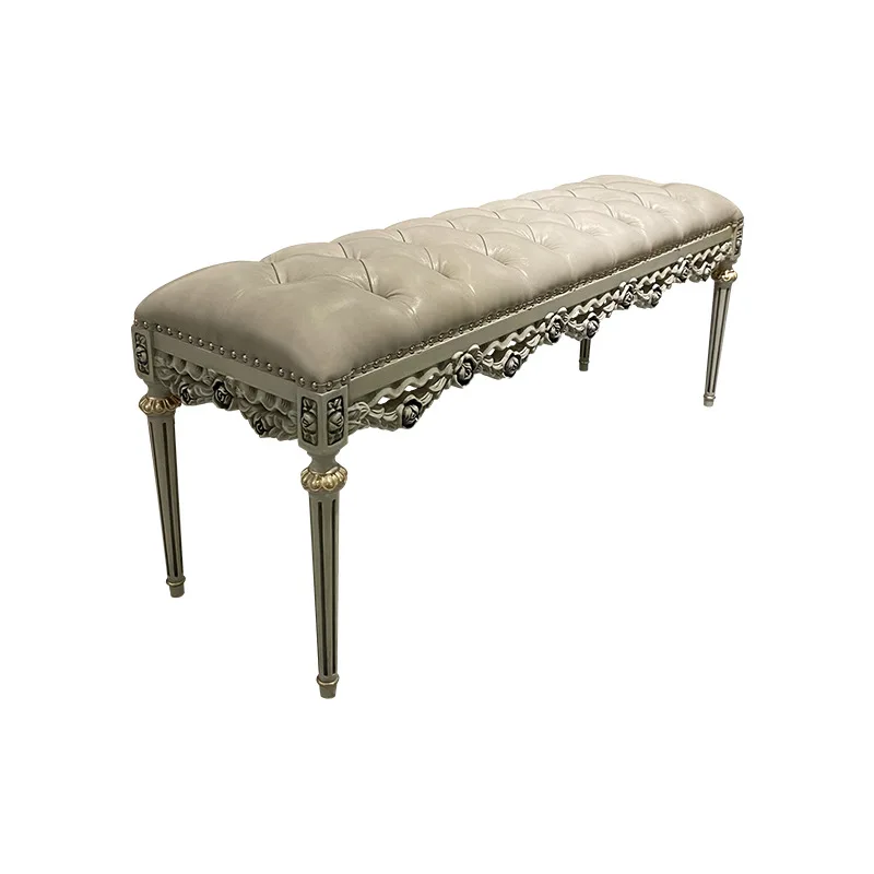 Beech wood carving flower stool European bed bedroom shoe stool