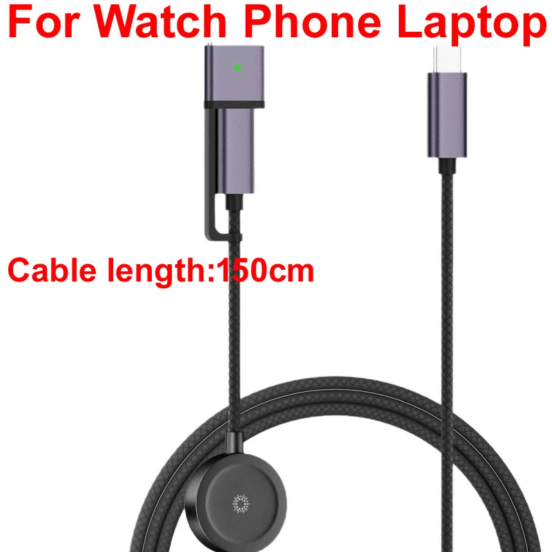3 in 1 1.5M PD 100W USB Type-C Charging Cable Data Transfer Cord For Apple Watch/MacBook/iPhone Magsafe 3 M1/M2/M3/M4/M5 Laptop