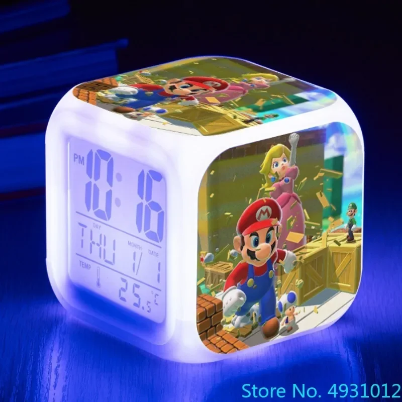 8x8x8cm Kawaii Super Mario moda LED despertador colorido estudiantes niños dormitorio decoración regalo creativo