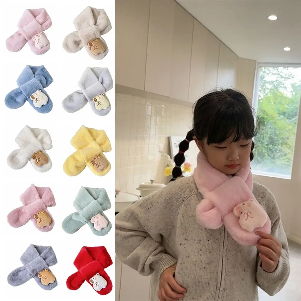 2 قطعة Kawaii كابيبالا وشاح قطيفة كابيبالا على شكل تقليد الأرنب الفراء الأطفال كابيبالا وشاح الدفء بلون