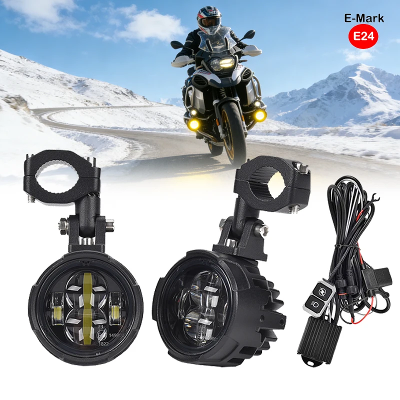

Motorcycle Headlight Fog Lights Led Auxiliary Driving Light Spotlight Headlamp Dual Color Flasher Farol For BMW R1200GS R1250GS
