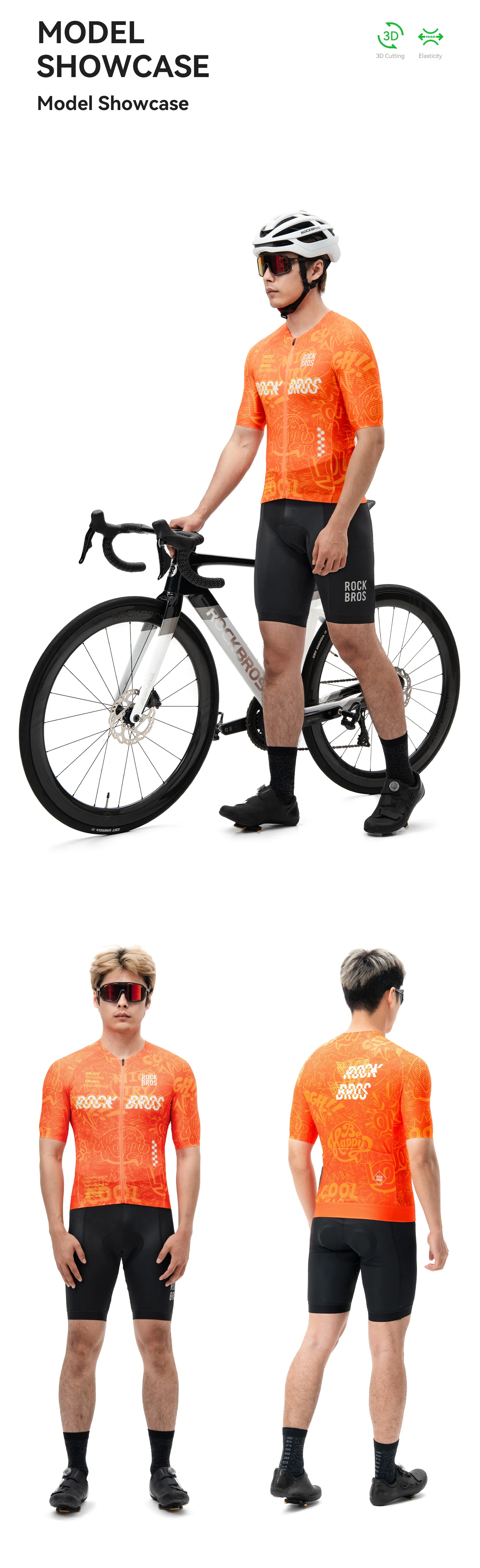 ROCKBROS Kurzarm-Radtrikot Schnelltrocknende Sportbekleidung Outdoor-Kleidung Atmungsaktives Nahtloses Bedrucktes Fahrradtrikot Reflektierend – Detail 9