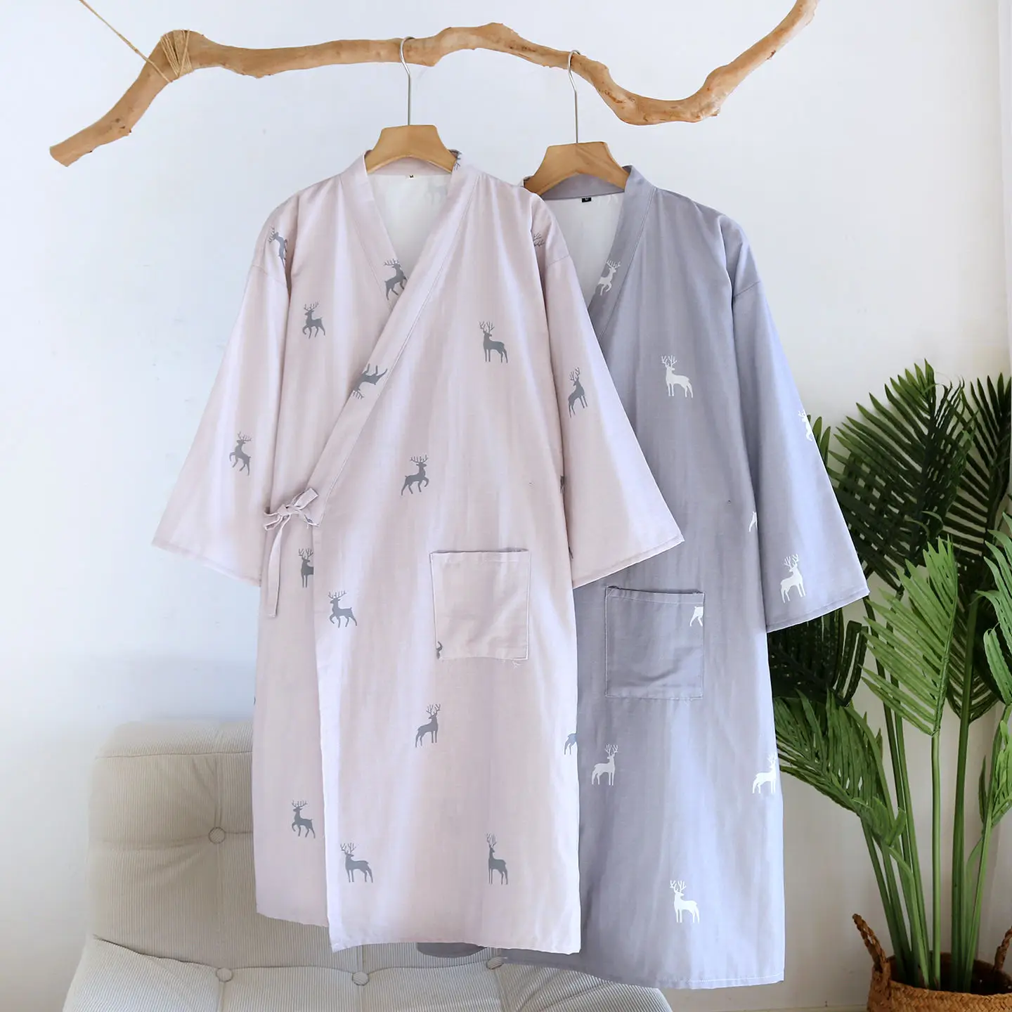

Multi Colors Kimono Bathrobe Pajamas Clothes for Women's Summer Cotton Floral Printed Half Sleeve Cute Sweat Steamed Robes