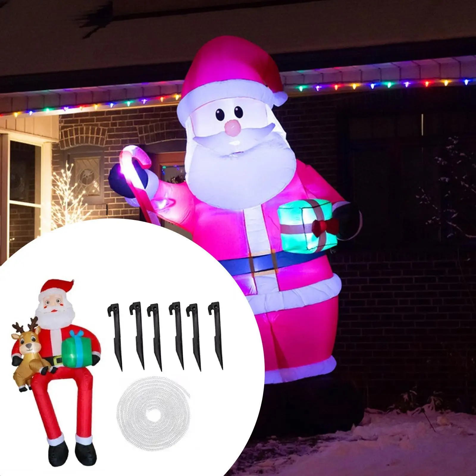 Christmas Inflatable Hanging Santa Ornament LED Lighted Decoration for Outdoor Window Wall Roof Yard Party Display