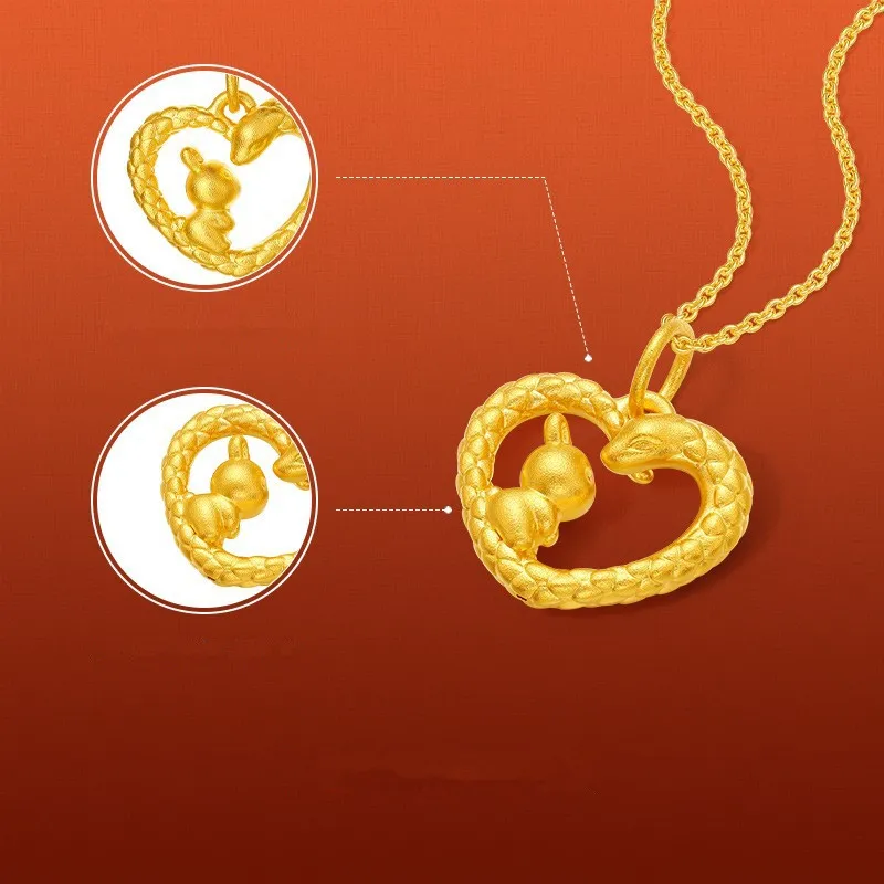 Full gold 999 snake plate rabbit pendant 24K rabbit snake necklace zodiac year gift for ladies and children boutique jewelr